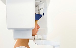 Patient receiving CT cone beam dental scan