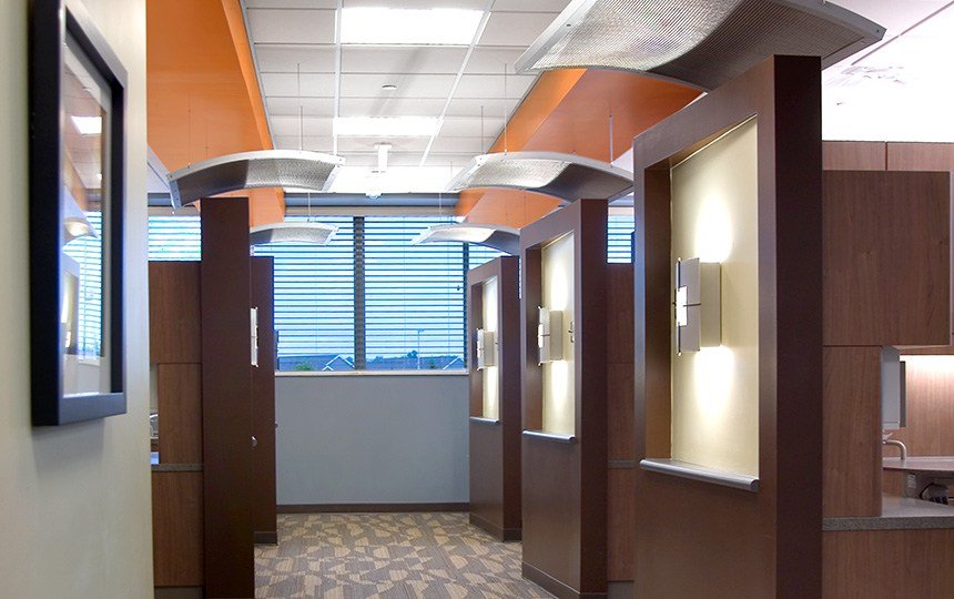 Well lighted dental office hallway