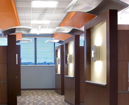 Hallway branching off into dental treatment rooms