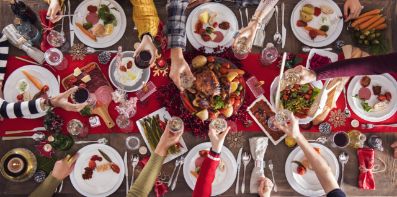 Holiday table filled with food