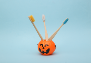 a pumpkin-shaped toothbrush holder